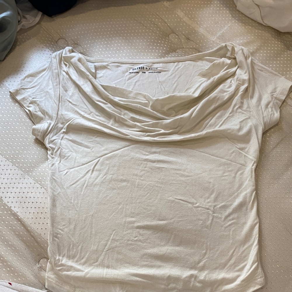 Silence + Noise Cream Drape Neck Short Sleeve Top